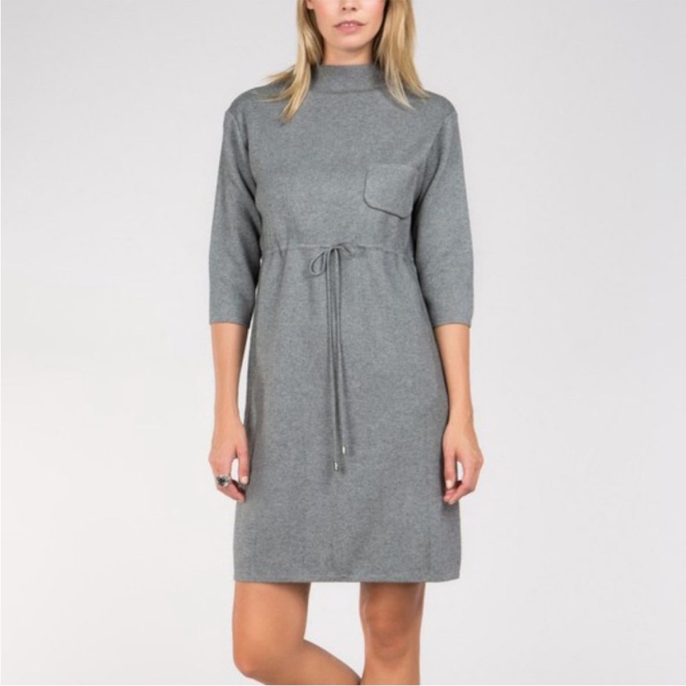 POL Gray Drawstring‎ Waist Mock Neck Sweater Dress